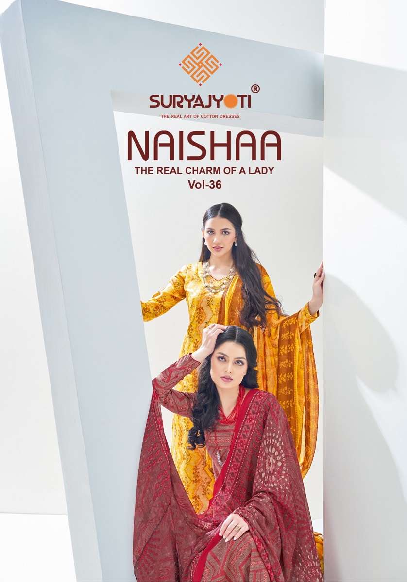 Suryajyoti Naishaa Vol-36 series 36001-36010 Cotton Satin Printed suit