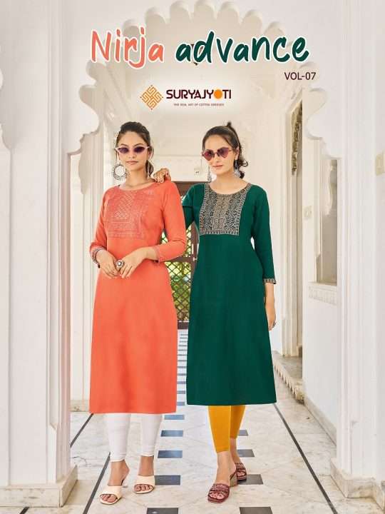 Suryajyoti Nirja Advance Vol-7 series 7001-7008 Pure Rayon Cotton kurrti