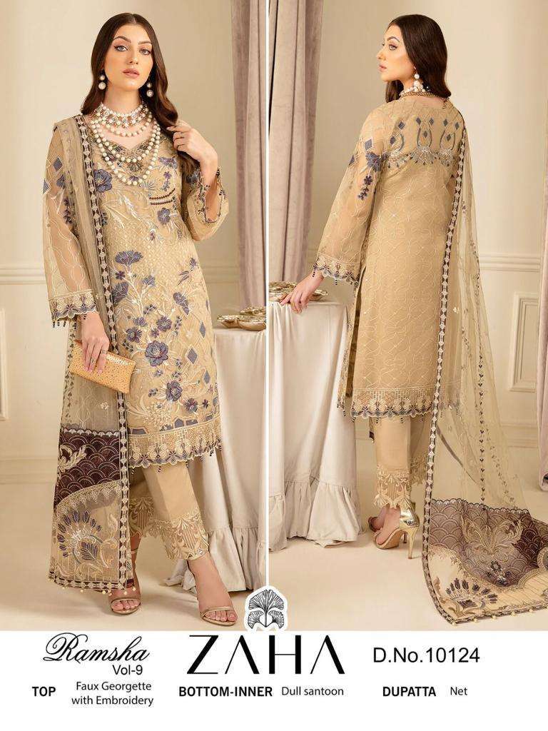 zaha 10124 georgette embroidered suit 