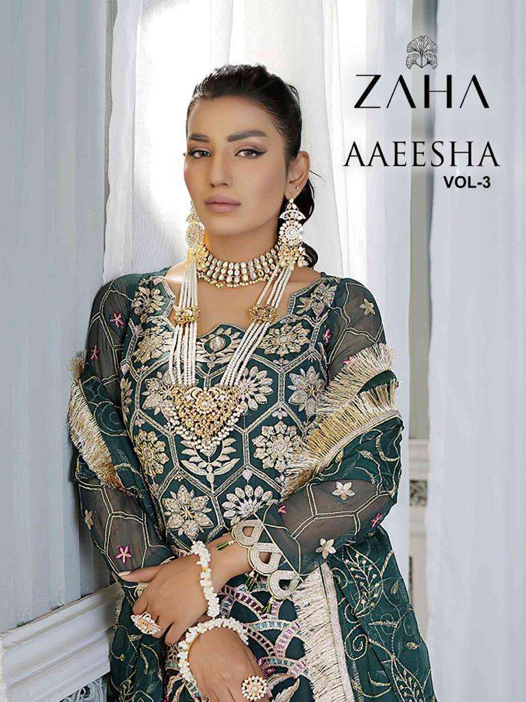 zaha aaeesha vol 3 series 10154-10157 georgette embroidered suit 