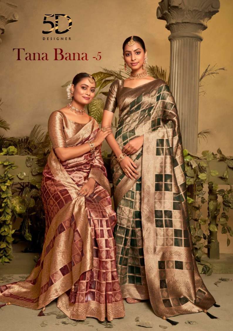 5d designer tana bana vol 5 series 125-130 silk organza saree