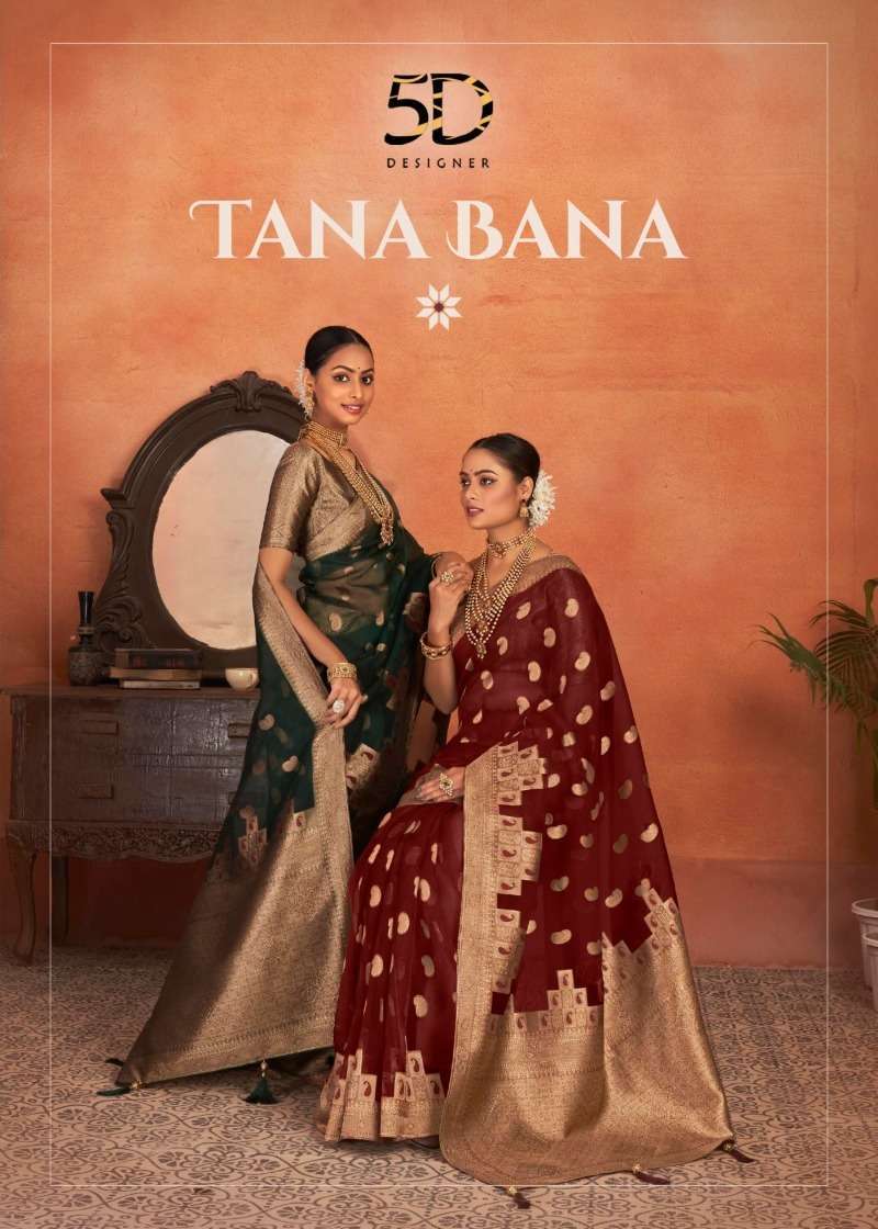 5d designer tana bana vol 6 series 131-136 silk organza saree