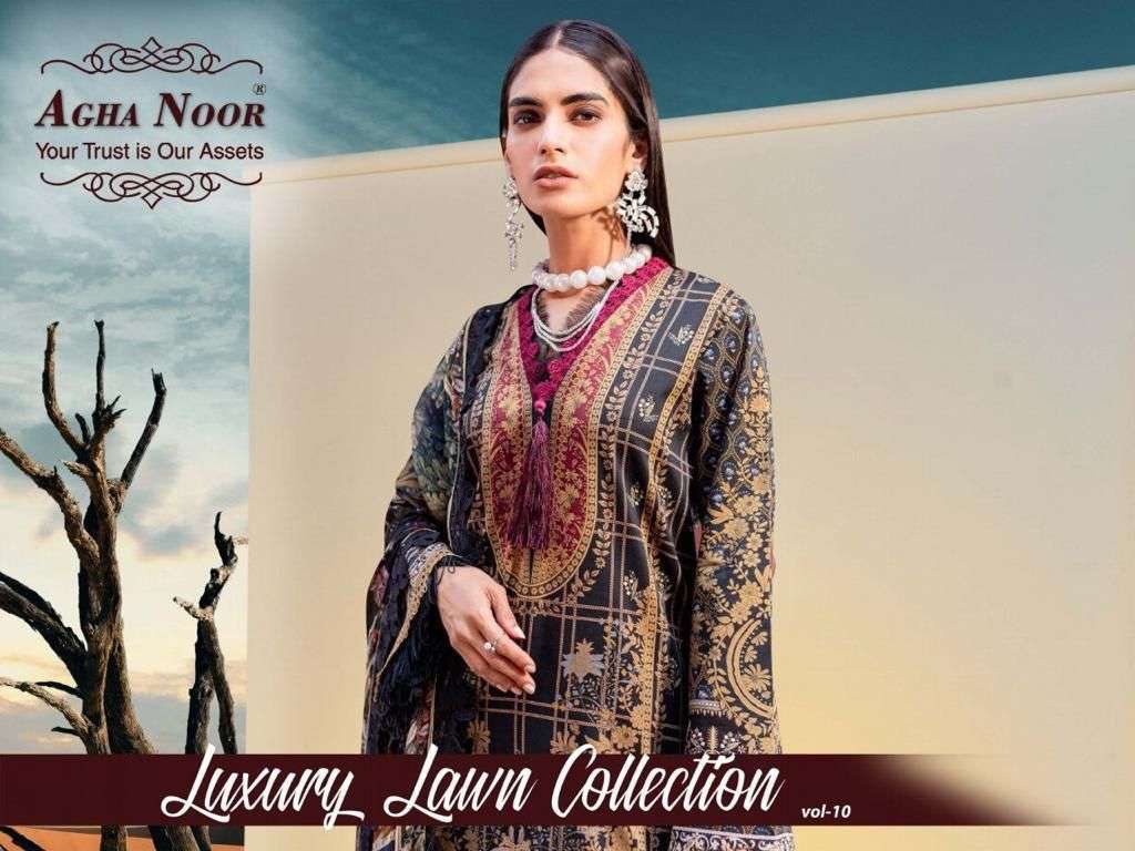 agha noor vol 10 series 100001-100008 lawn cotton suit 