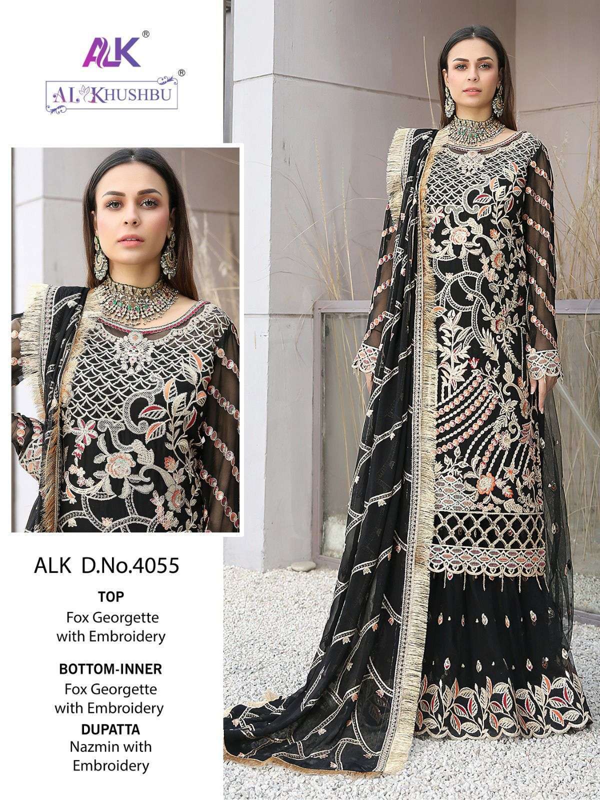al khushbu 4055 georgette heavy embroidered suit 