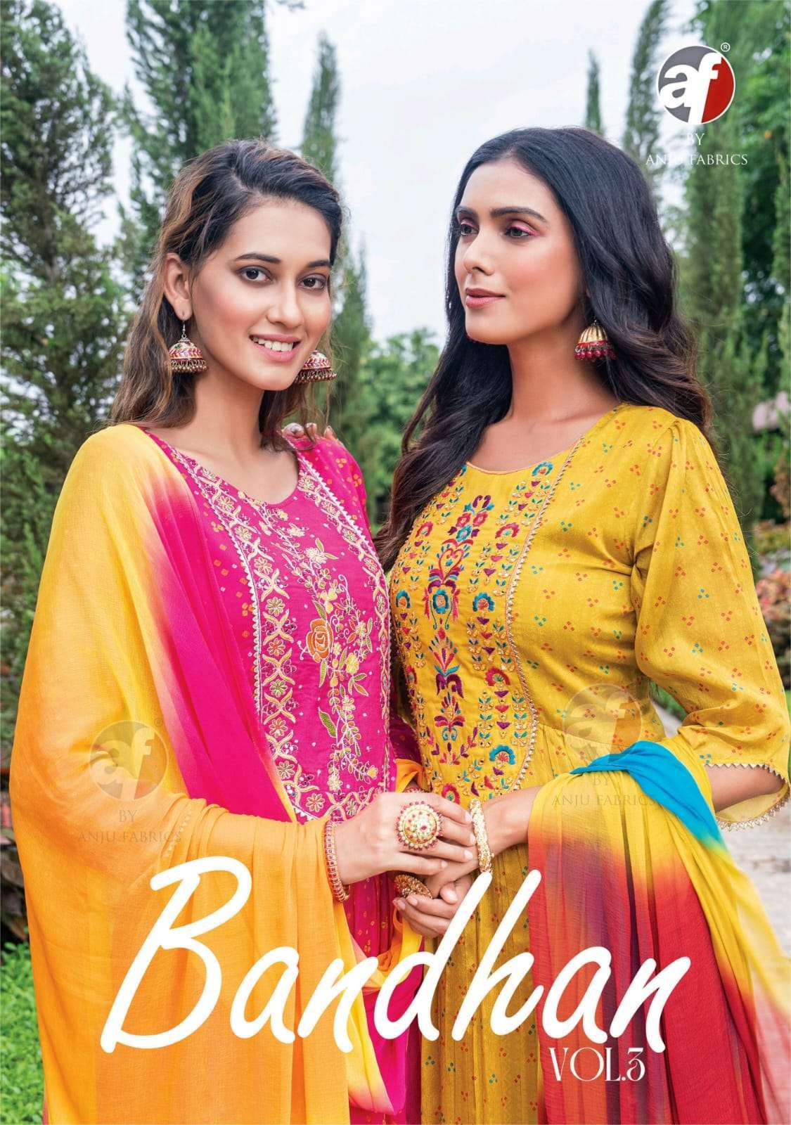 anju fab bandhan vol 3 series 5251-5253 pure chinon chiffon suit 