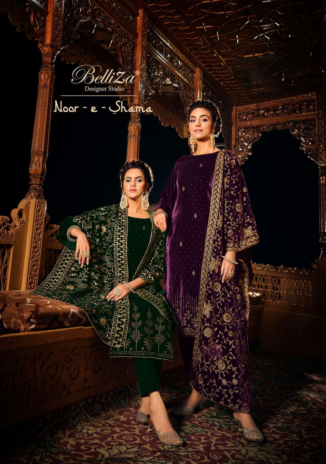 belliza noor e shama series 823001-823006 pure velvet suit