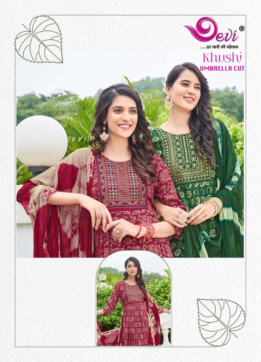 Devi Khushi series 1001-1008 Pure Rayon readymade suit