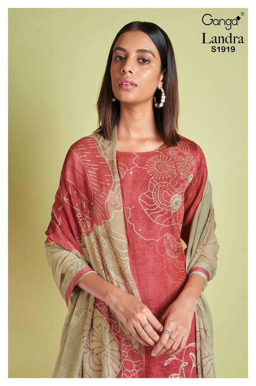 ganga landra 1919 premium cotton silk printed suit 