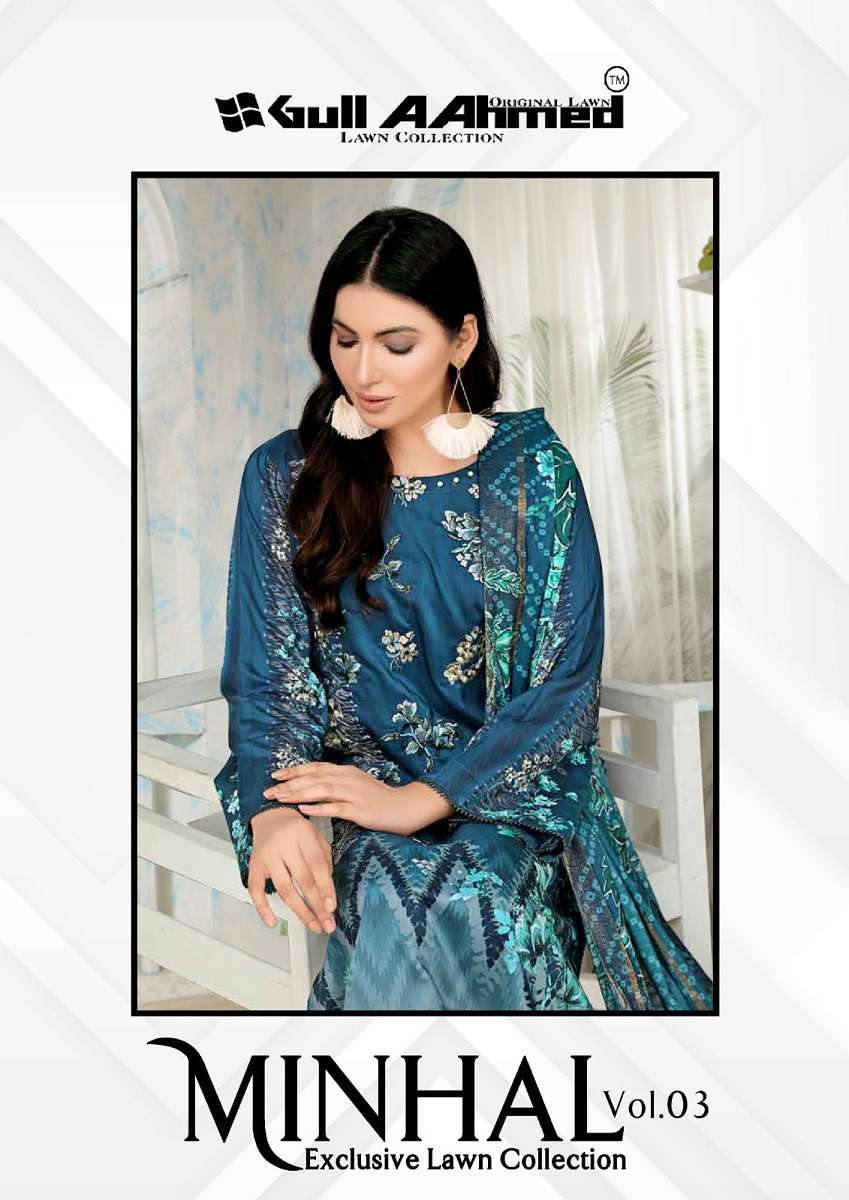 Gull AAhmed Minhal Vol-3  Pure Lawn Cotton Printed suit