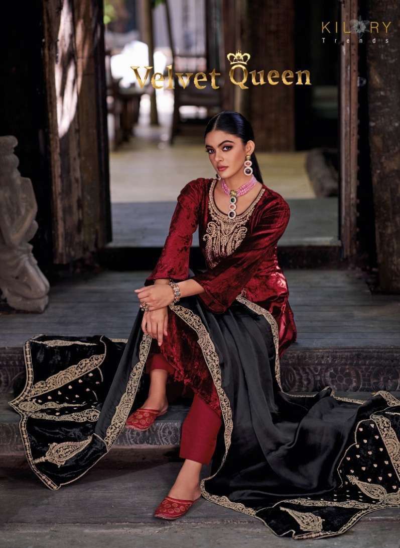 kilory trends velvet queen pure velvet with fancy work suit