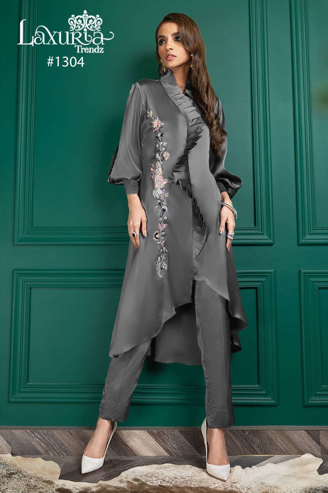 laxuria 1304 BSY Satin Designer Tunic with Gorgeous Handwork