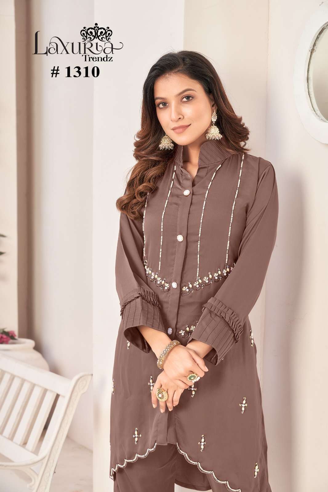 laxuria trendz 1310 bsy satin tunic with Gorgeous Handwork