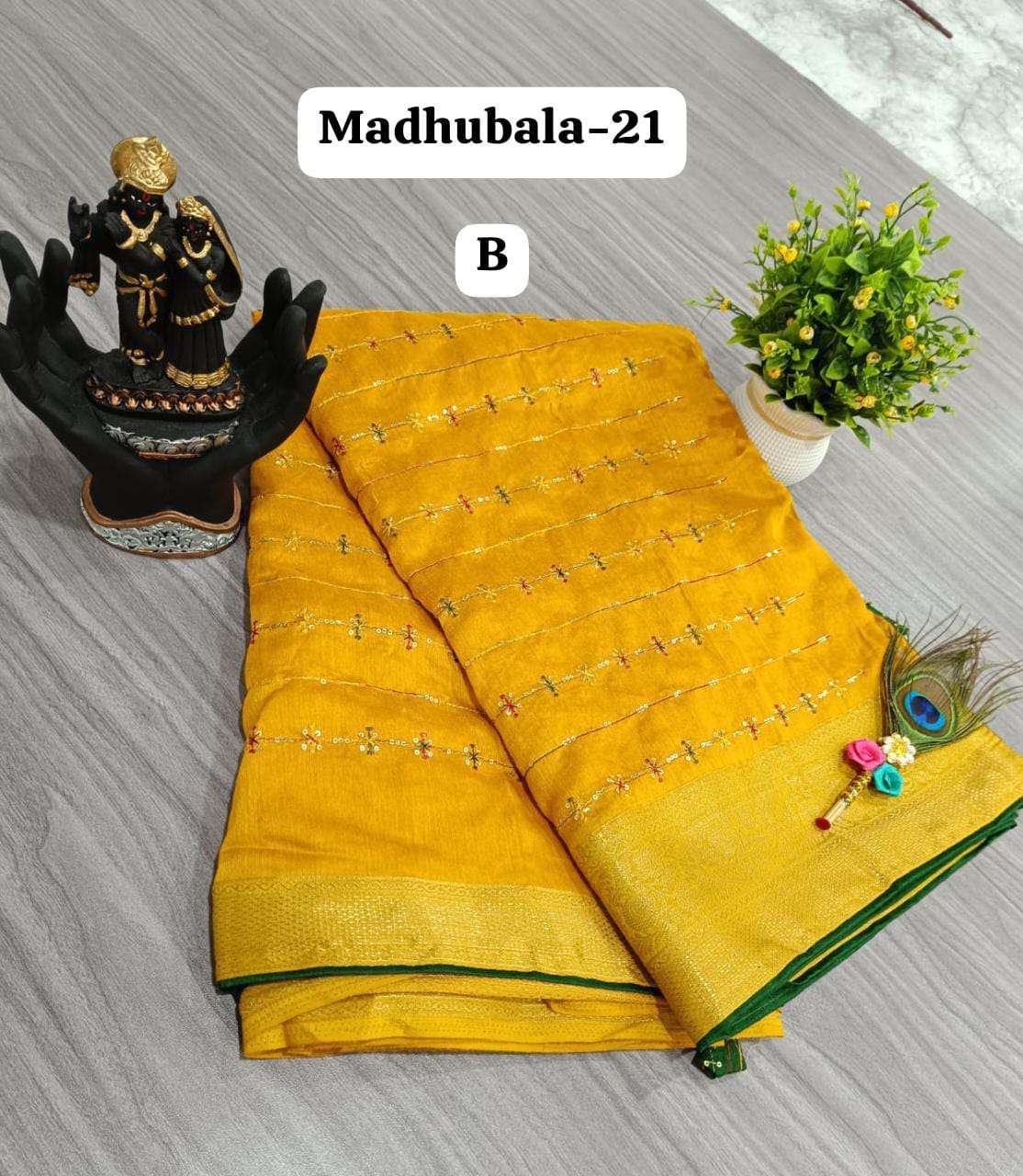 Madhubala 20-21 Soft cotton fabric saree with contrast matching work blouses