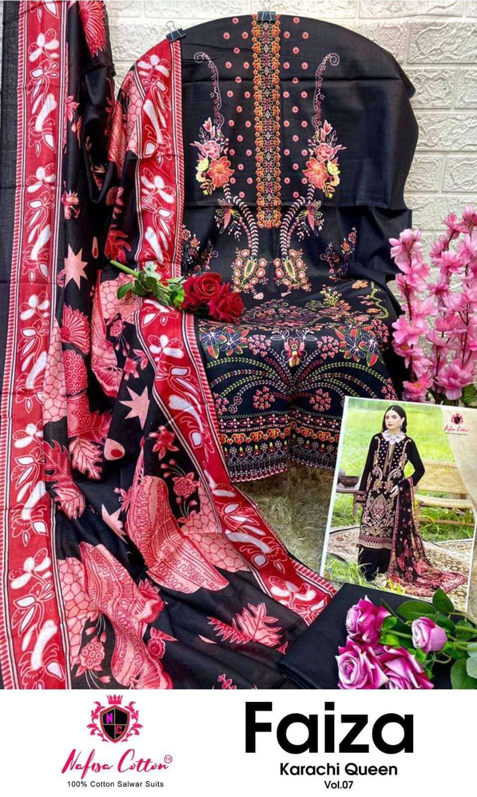 nafisa cotton faiza karachi queen vol 7 series 7001-7006 cotton suit 