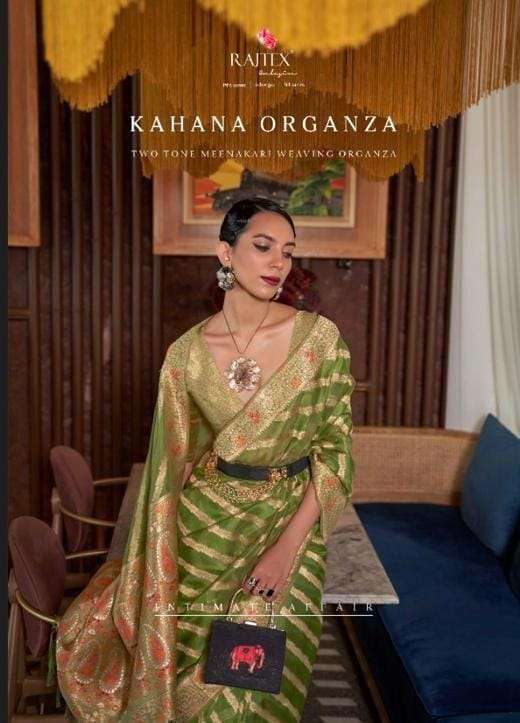 rajtex kahana organza series 279001-279006 meenakari handloom weaving organza saree