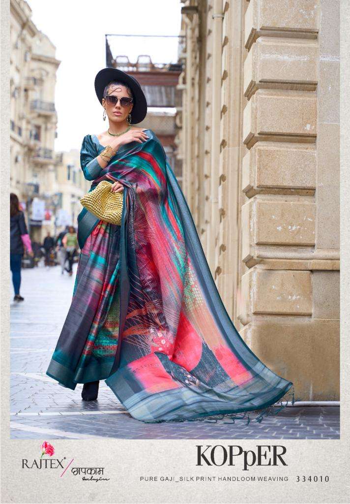 rajtex kopper designer poly gaji digital print saree