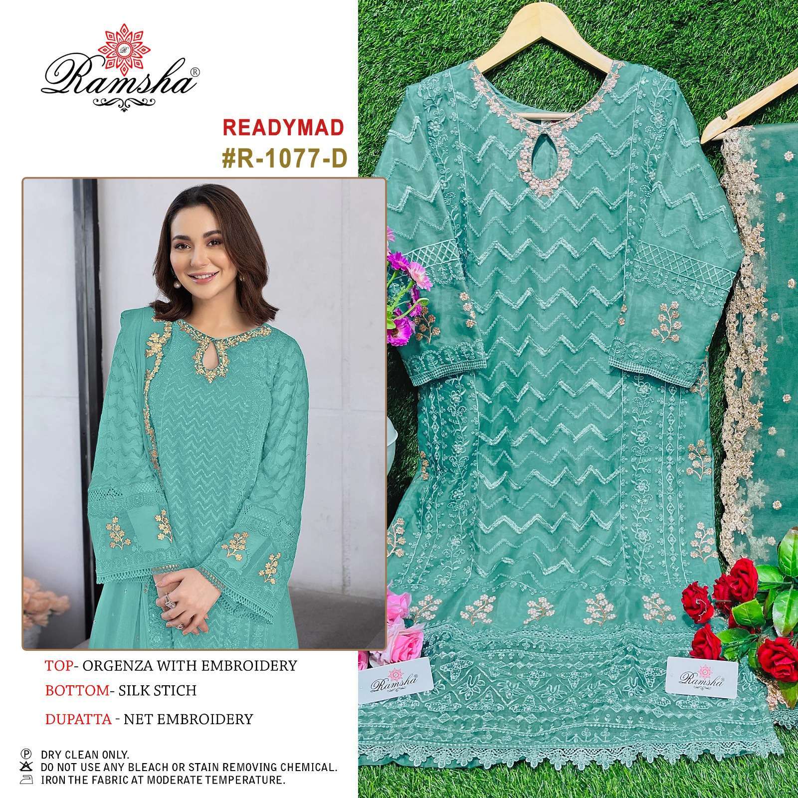 ramsha R-1077 organza embroidery suit 