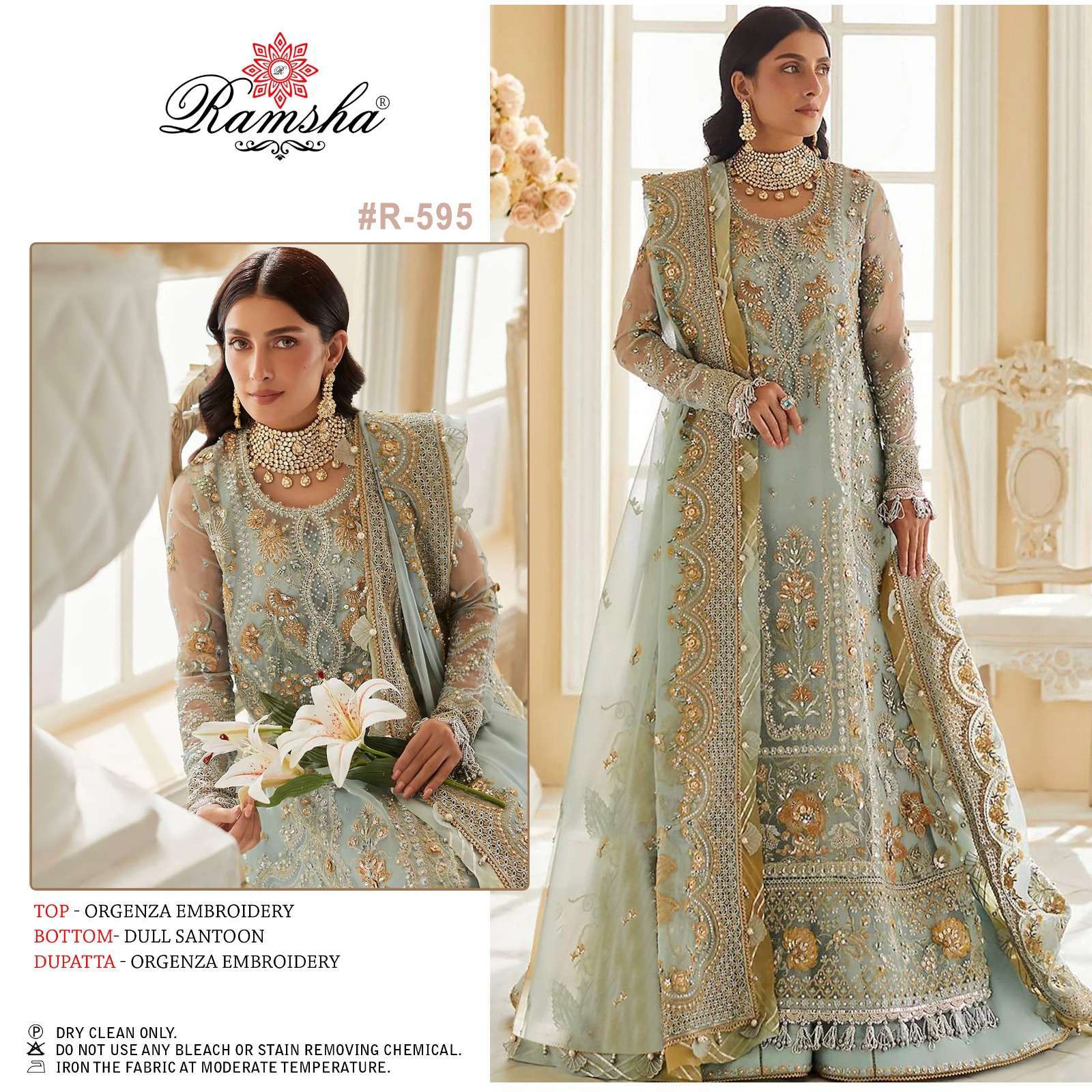 ramsha R-595 organza embroidery suit 