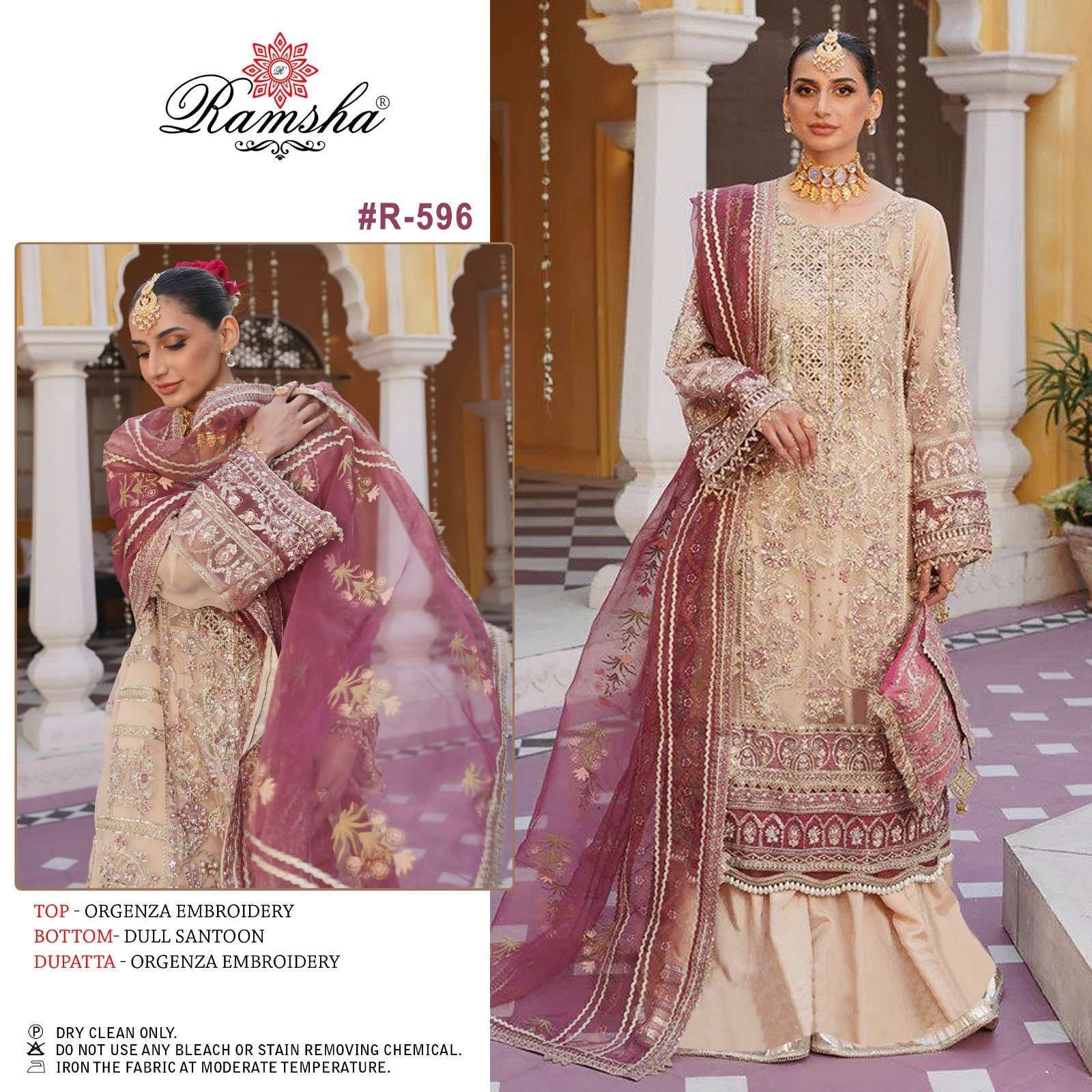 ramsha R-596 organza embroidery suit 