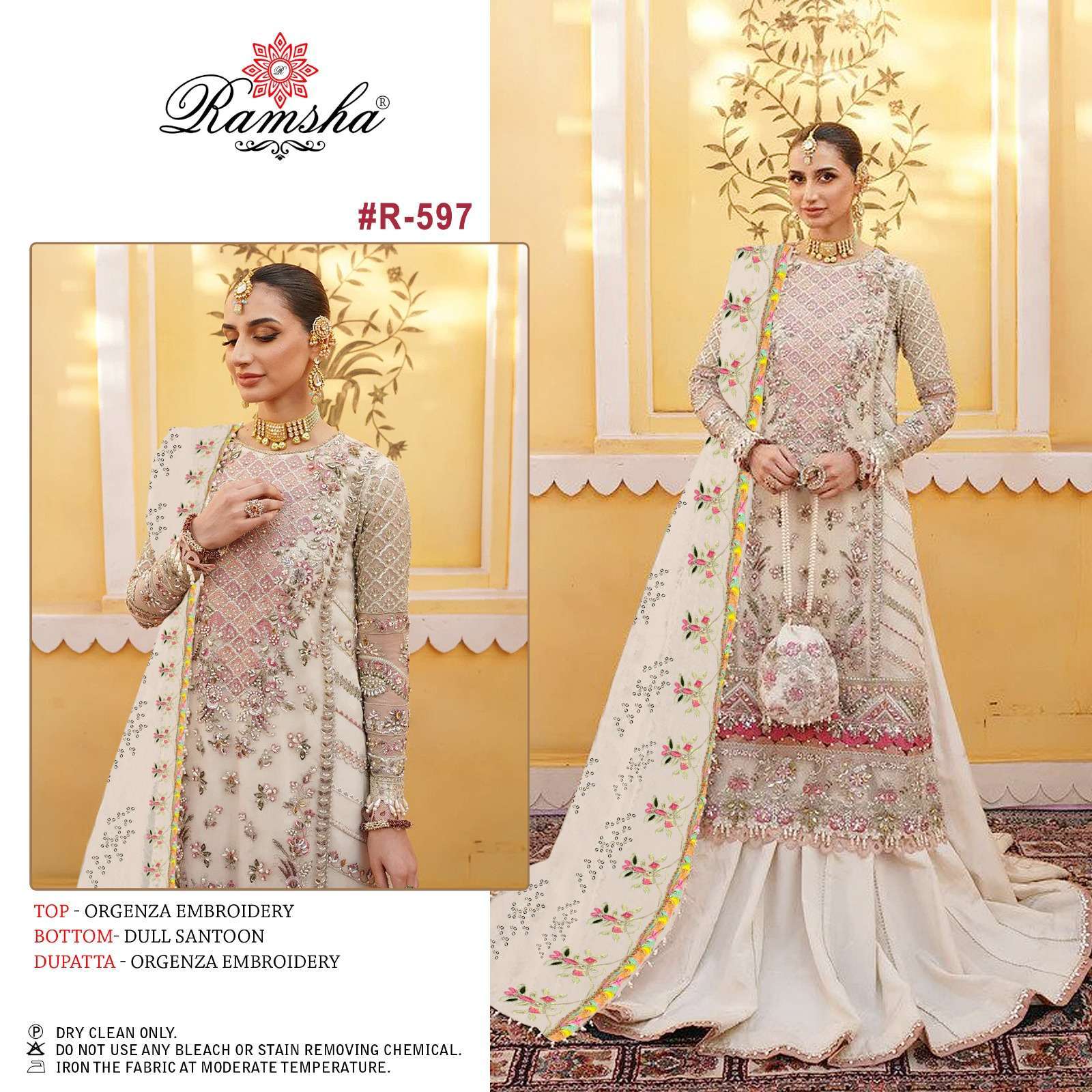 ramsha R-597 organza embroidery suit