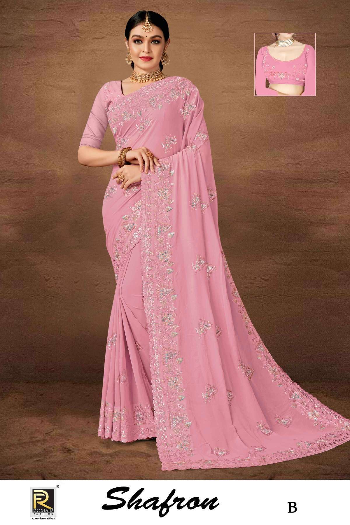 ranjna saree shafron fancy fabrics saree