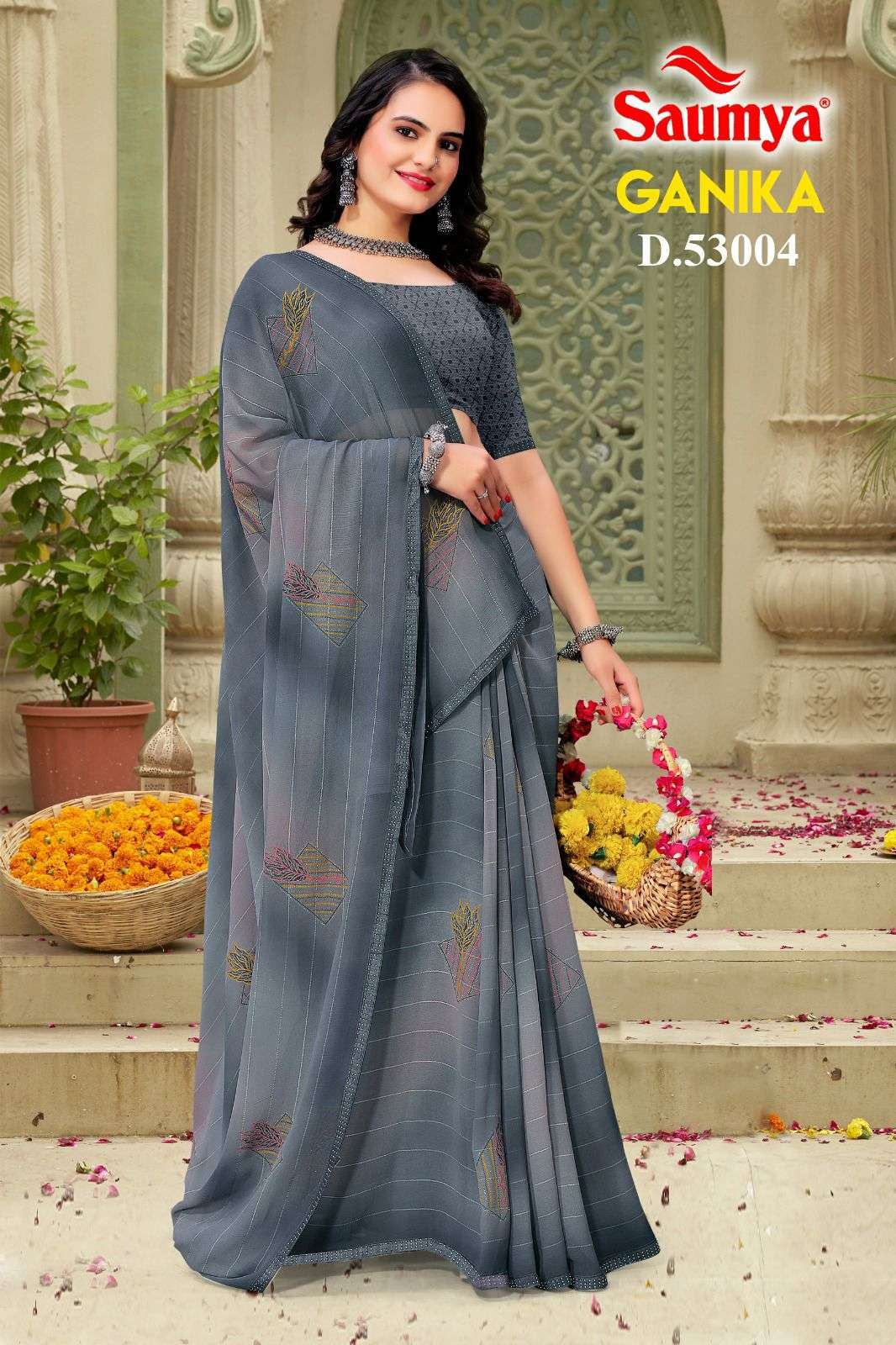 saumya ganika series 53001-53008 Georgette marble pattern saree