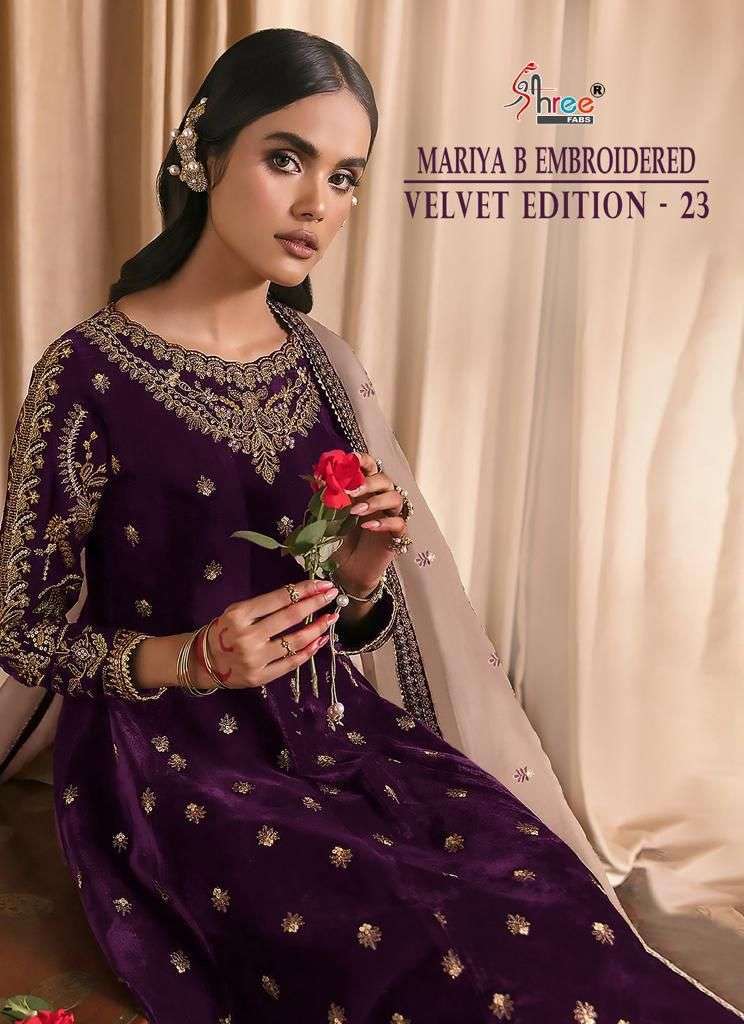 shree fab maria b embroidered velvet 23 series 3187-3192 pure 9000 velvet suit 