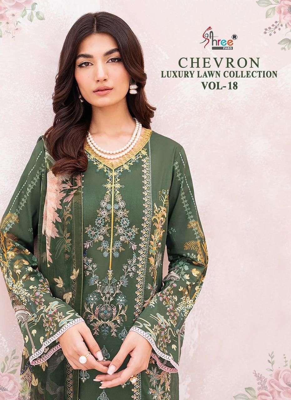 shree fabs chevron luxury lawn collection vol 18 series 3264-3270 pure lawn suit 