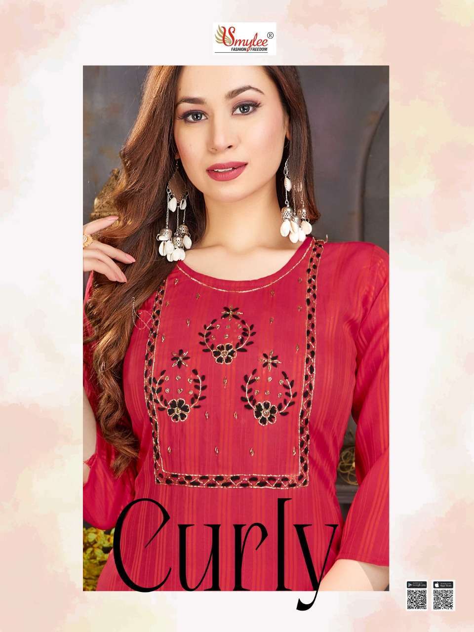 smylee curly series 1001-1008 heavy rayon handwork kurti 