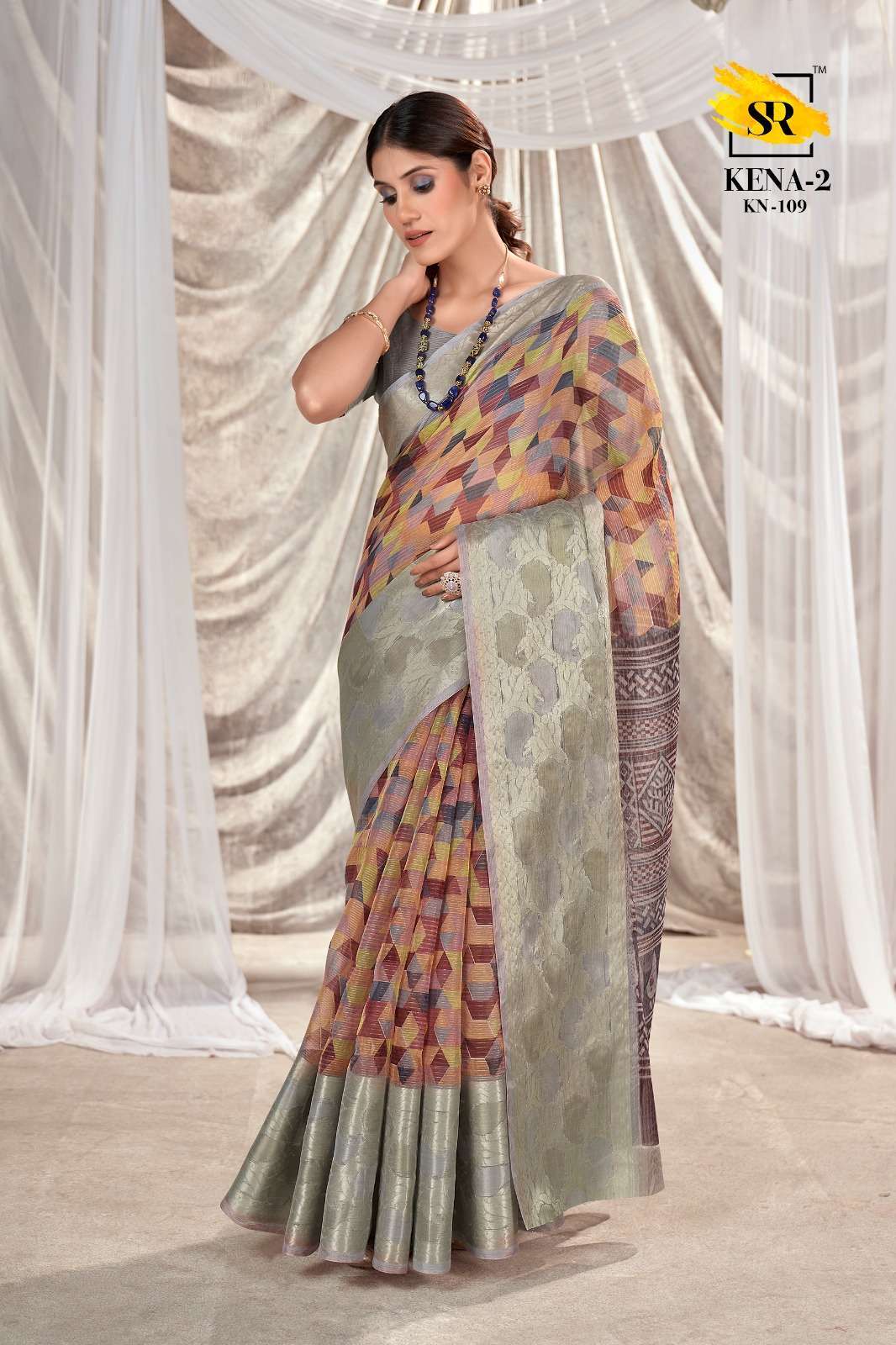 sr kena vol 2 series 106-110 organza saree with jacquard border 