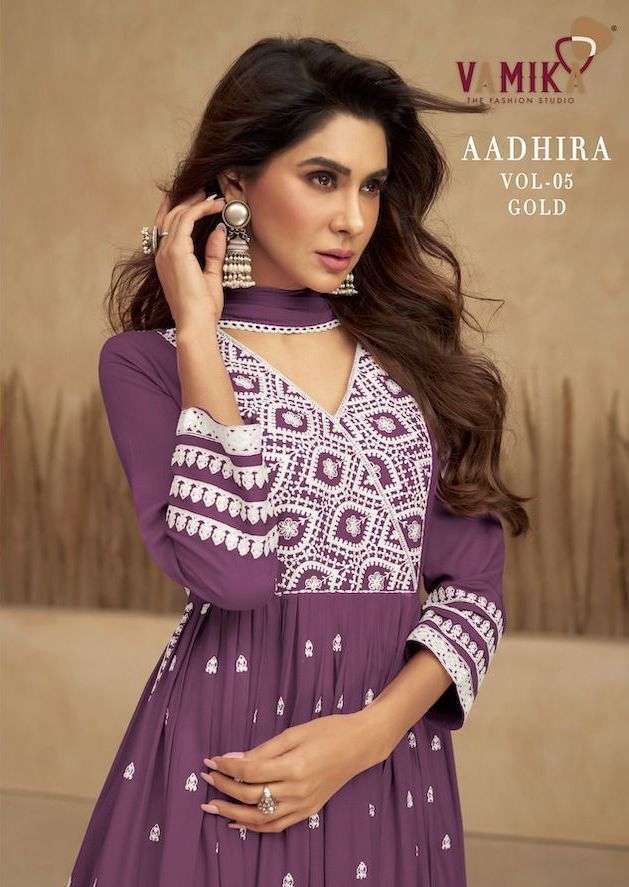 vamika aadhira vol 5 gold series 1107 pure rayon viscose suit 