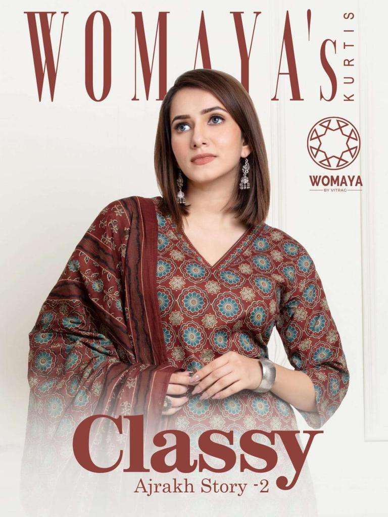 Womayas Kurti Classy Ajrakh story Vol 2 series 8121-8128 cambric cotton suit