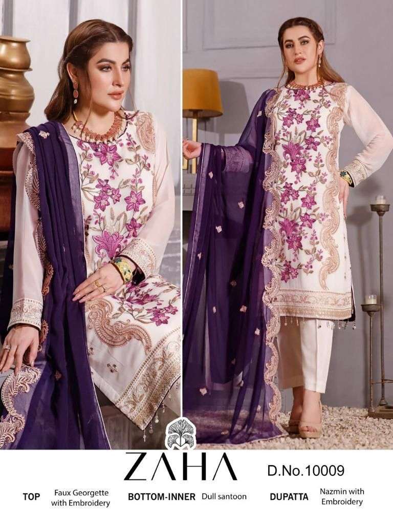 zaha 10009 designer georgette embroidered suit 