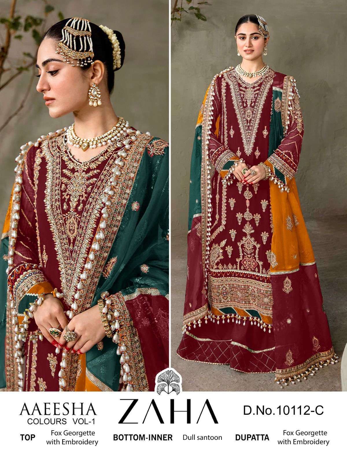 zaha 10112c georgette heavy embroidered suit 