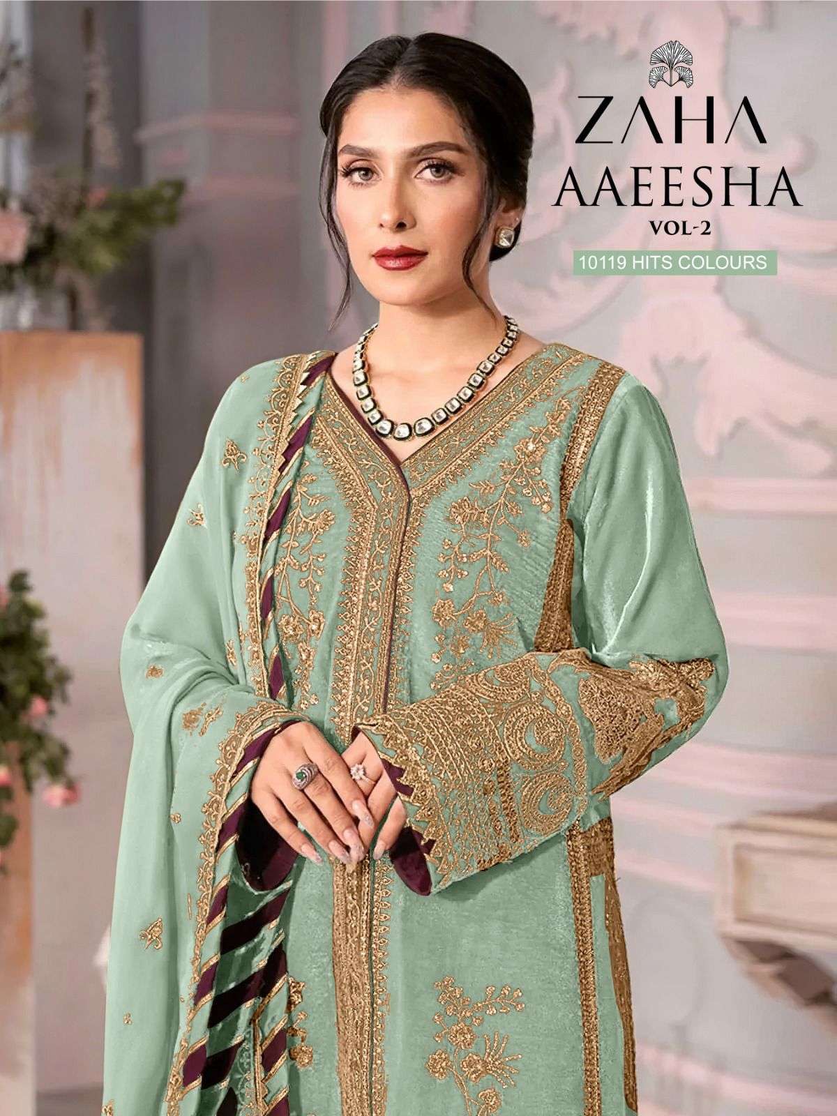 zaha aaeesha vol 2 10119 hit colours georgette embroidered suit 
