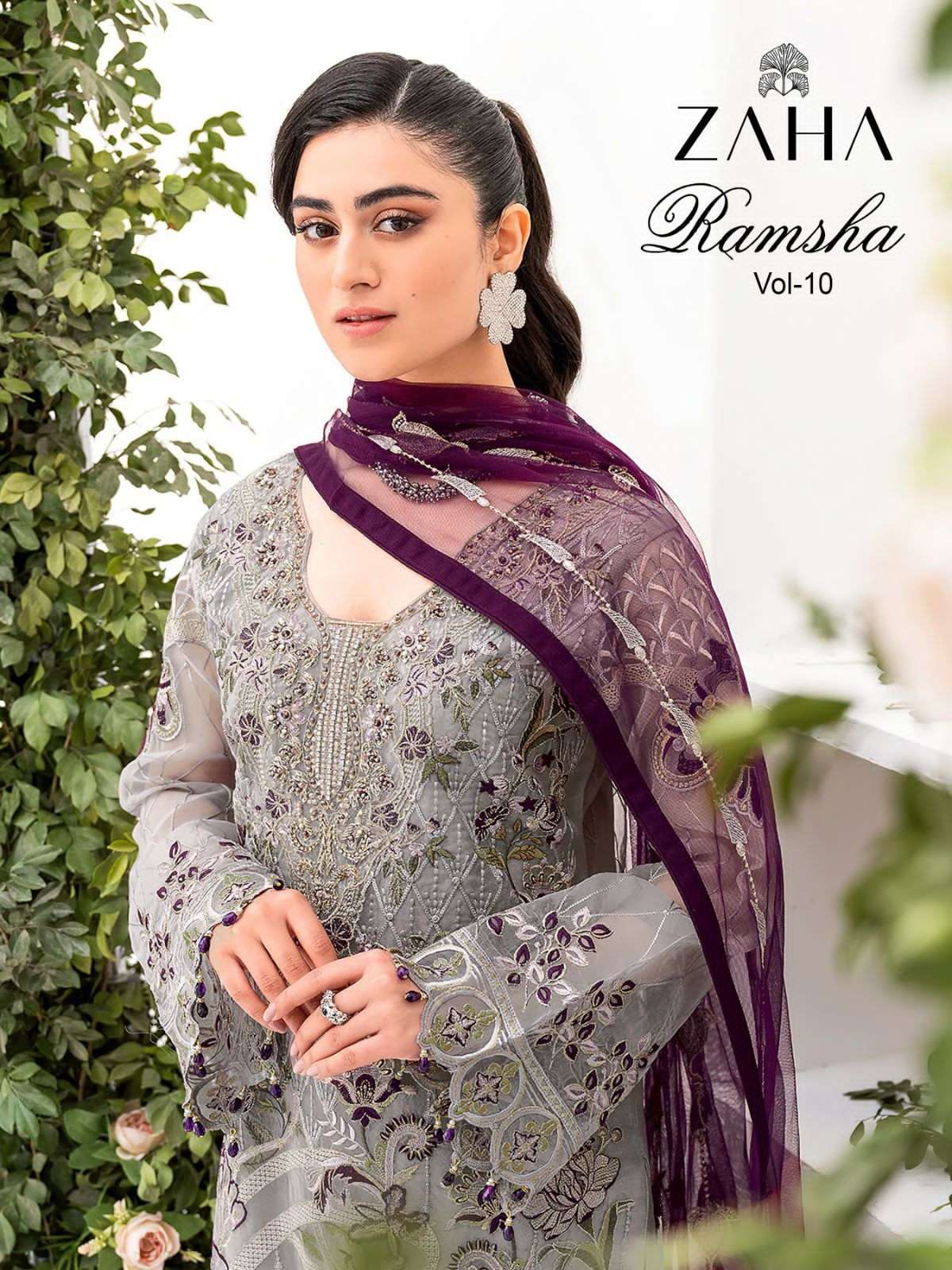 zaha ramsha vol 10 series 10161-10163 georgette heavy embroidered suit 