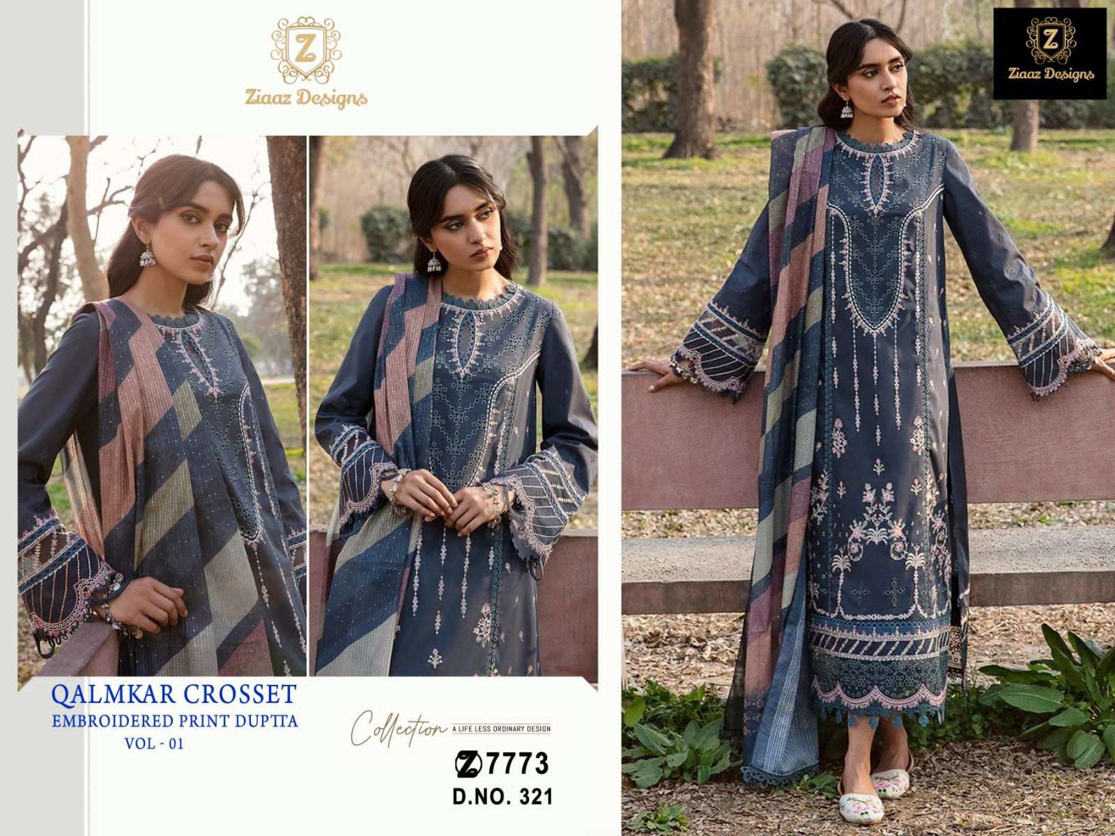 ziaaz designs 321 designer cotton embroidery suit 