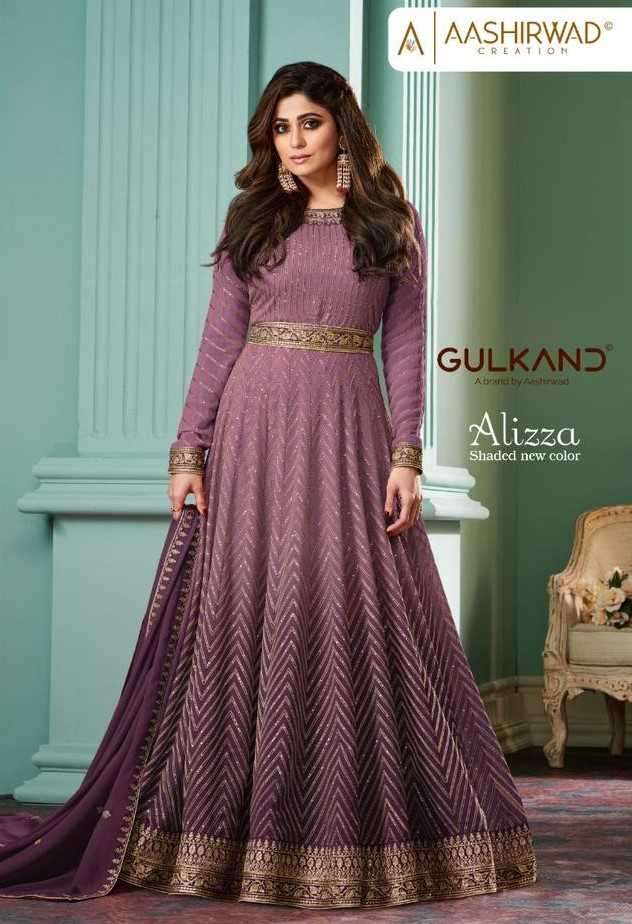 aashirwad gulkand alizza series 9805-9809 real georgette gown with dupatta