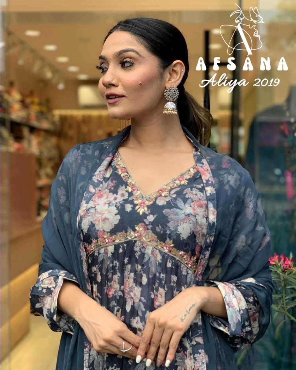 afsana aliya 2019  Foux Gorgette Digital print suit