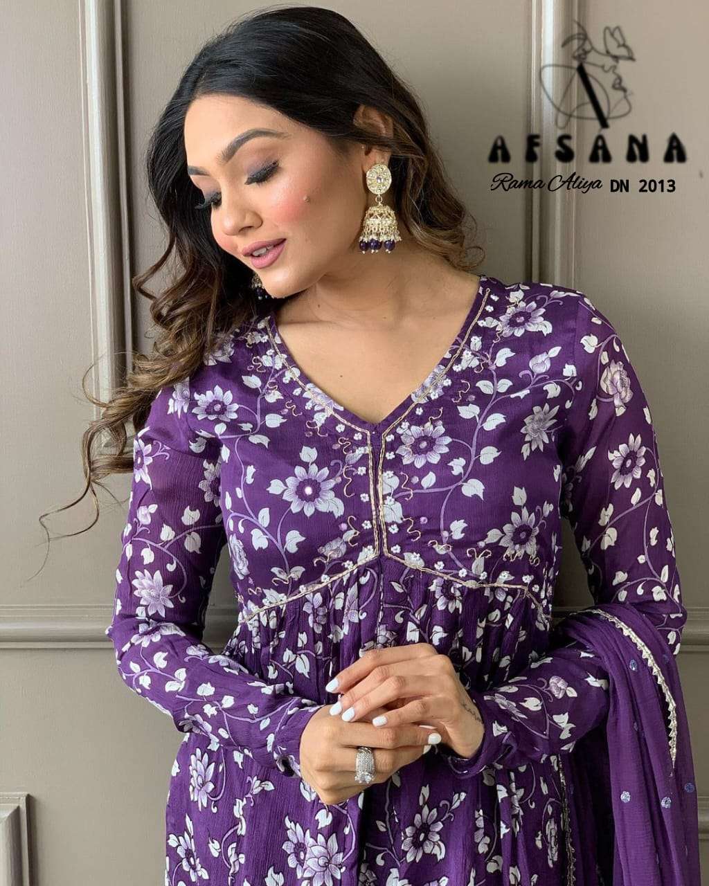 afsana rama 2013 Chinon Digital print with hand work khatli work suit