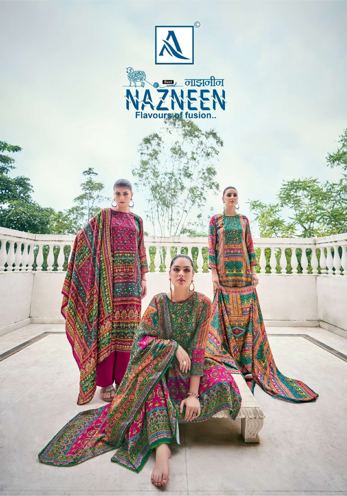 alok suit nazneen series 1338001-1338006 Premium Viscose Pashmina suit