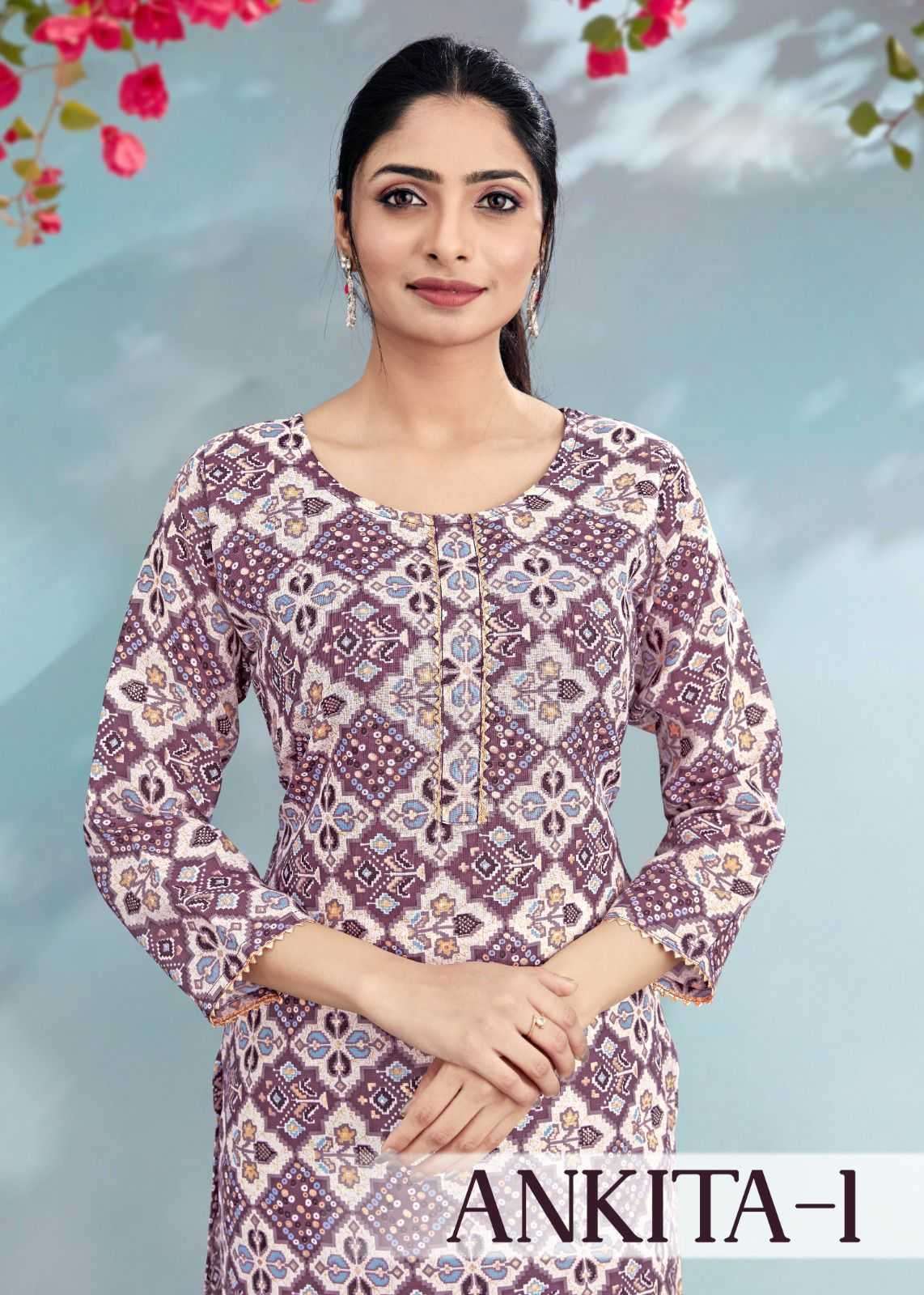 ankita vol 1 series 1001-1004 rayon cotton foil mil print kurti