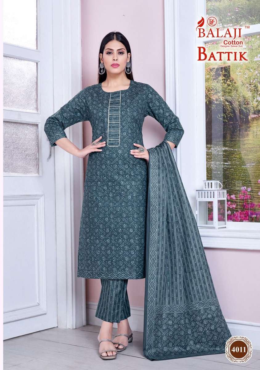 Balaji Battik Art Work Vol-4 series 4001-4012 Pure Cotton readymade suit