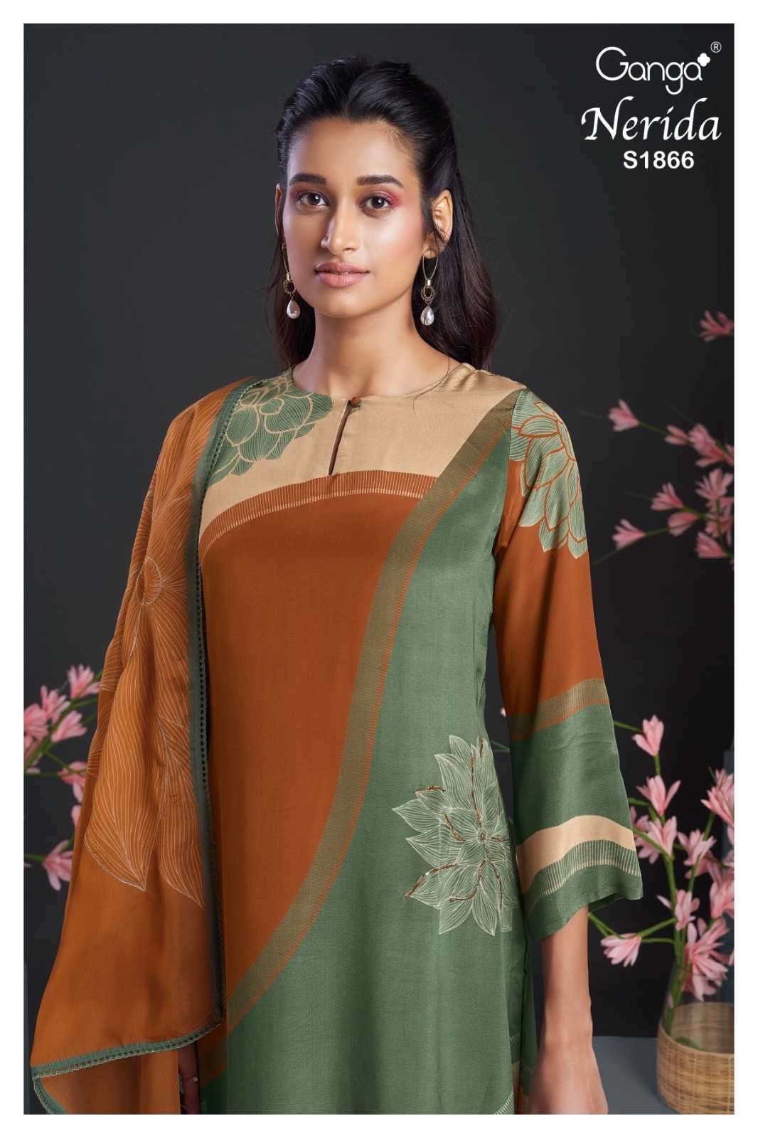 ganga nerida 1866 premium pure silk crape suit