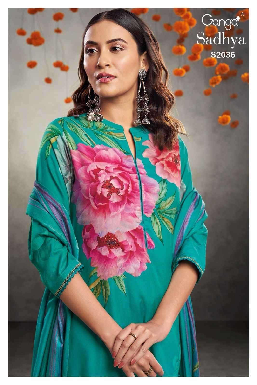 ganga sadhya 2036 premium pure pashmina digital print suit