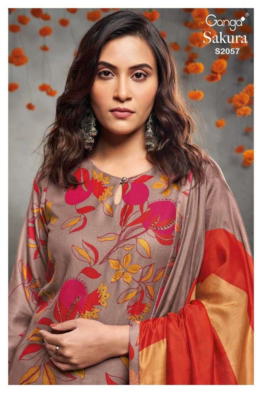 ganga sakura 2057 premium wool pashmina suit 