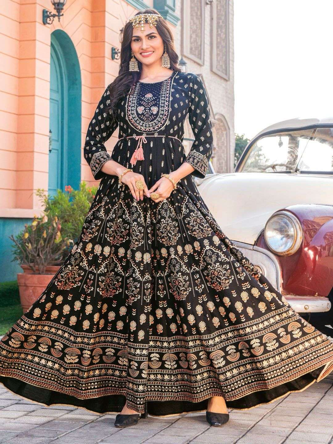 glam nx designer 14Kg rayon print Long Anarkali Gown