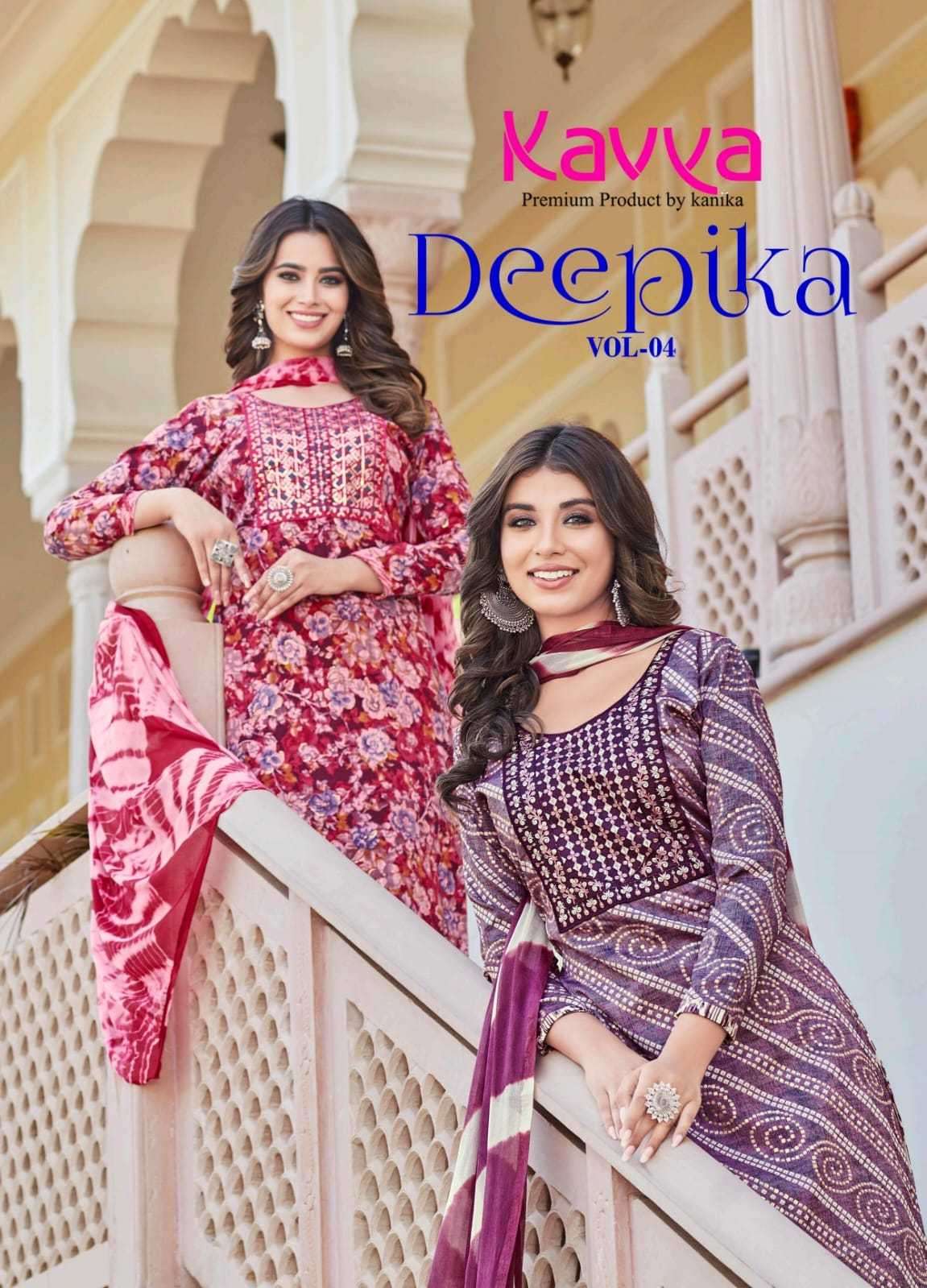 kavya deepika vol 4 series 4001-4010 straight kurti with Embrodery neck suit