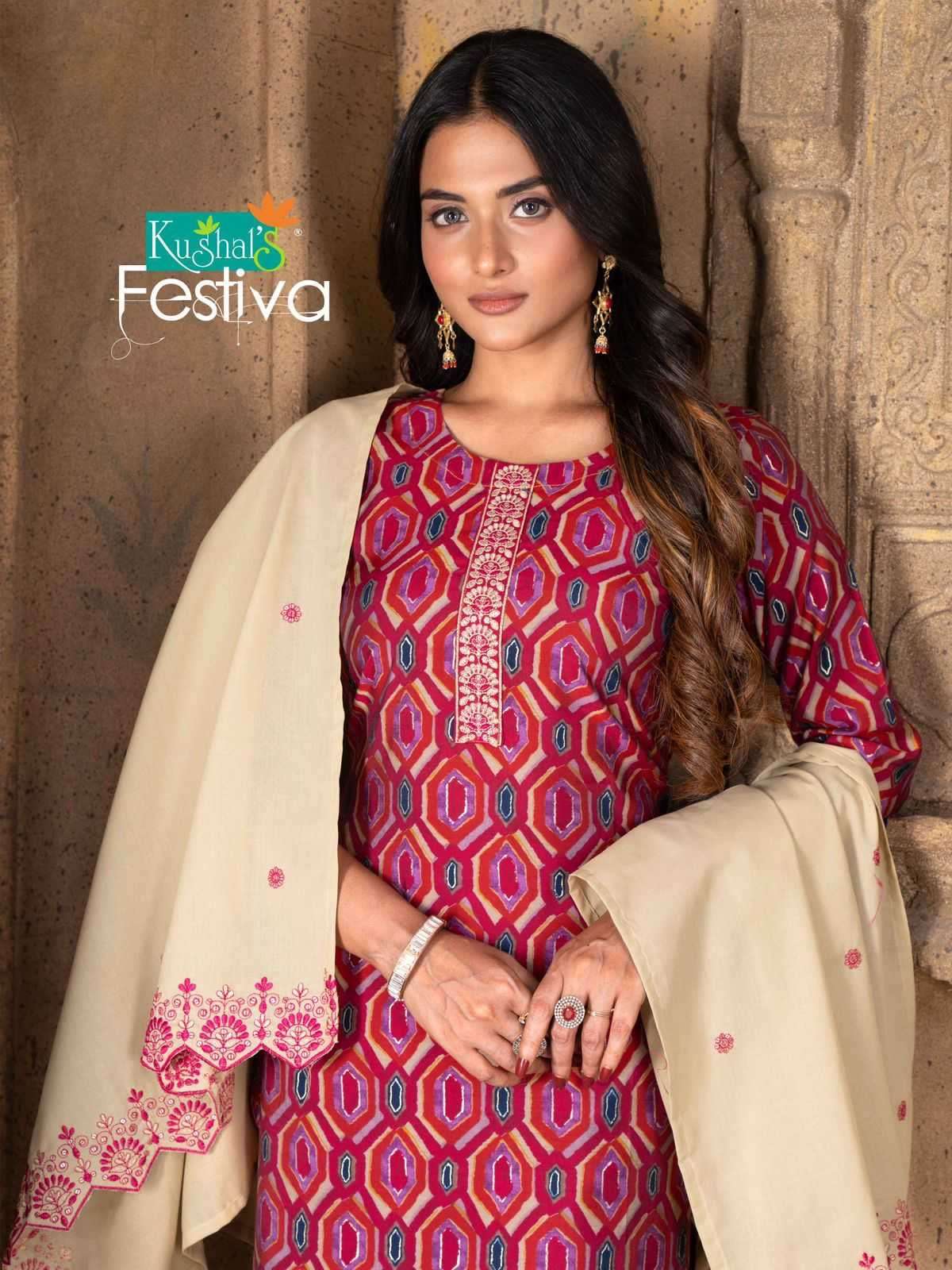 kushal festiva series 24501-24510 Chanderi modal foil print suit