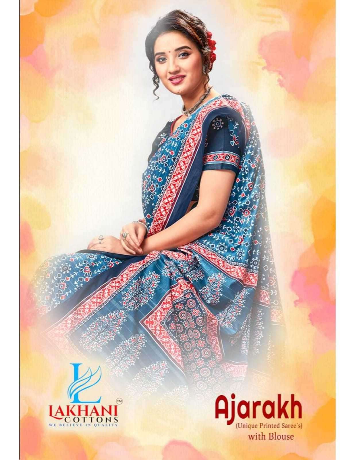 lakhani cotton ajarakh series 1001-1020 cotton saree